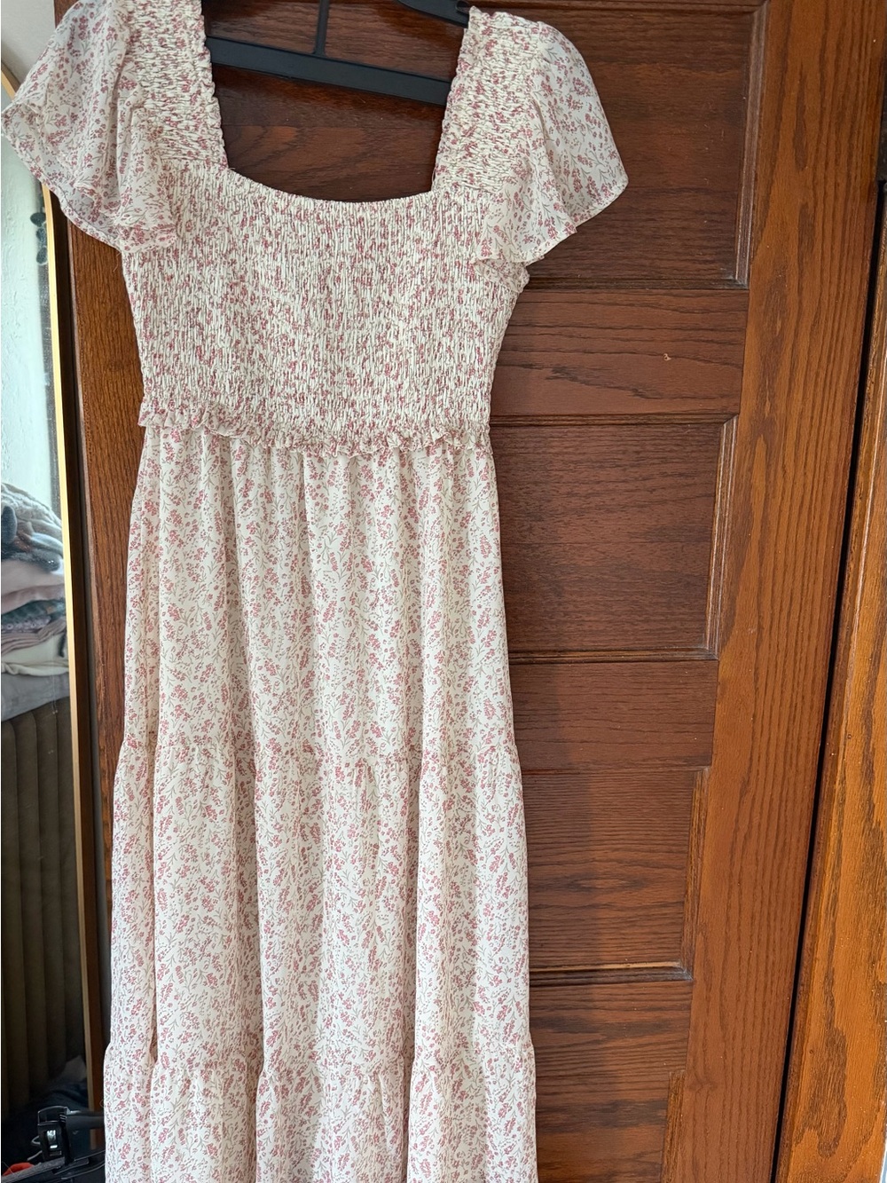 Paper Crane Cream Midi Dress with Pink Floral Print